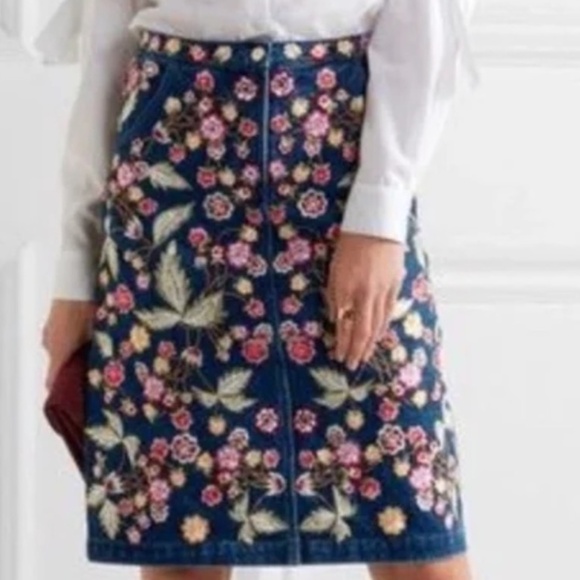 NEEDLE & THREAD EMBROIDERED DENIM SKIRT SZ 12 # feminine # teacher - Picture 3 of 6